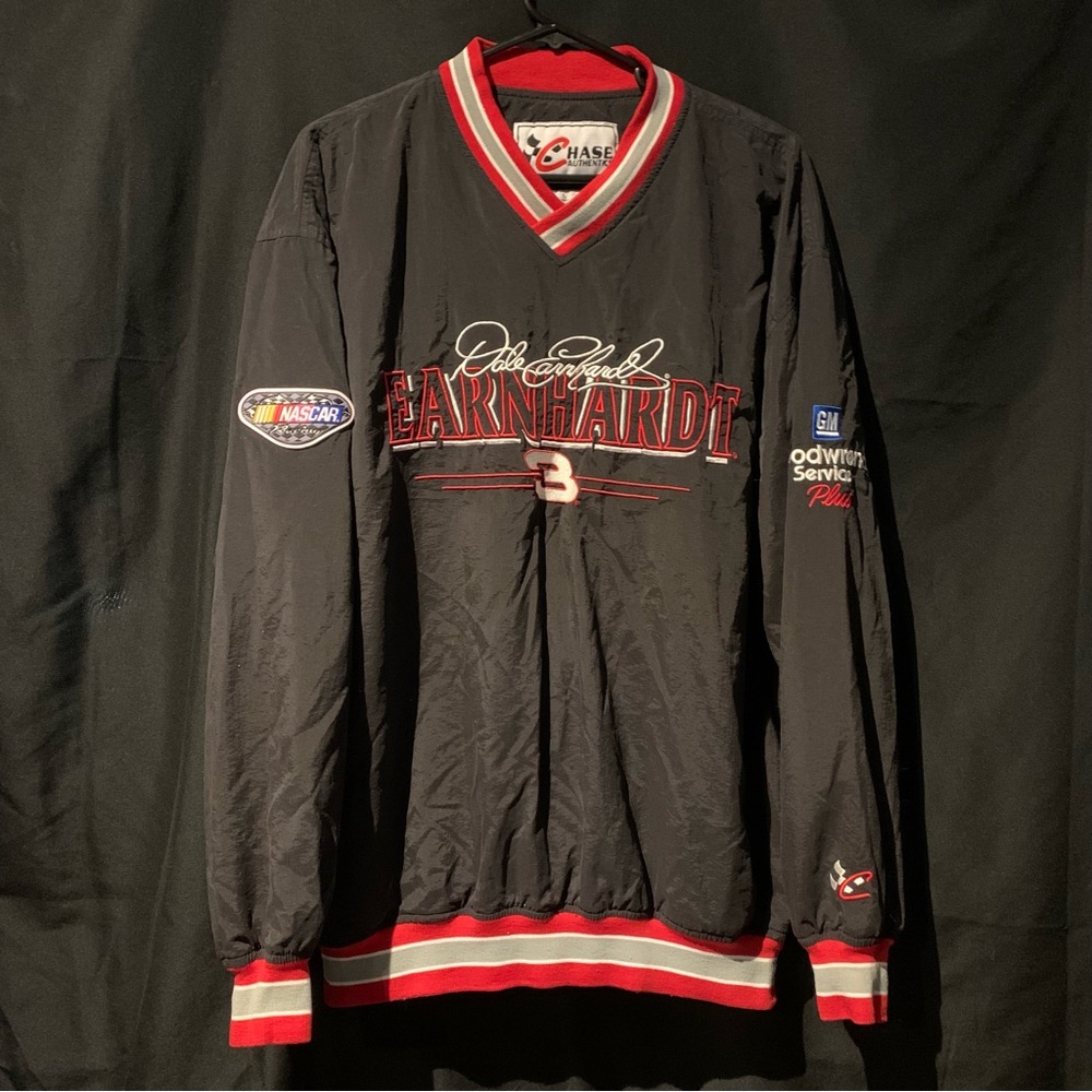 Vtg 90s Chase Authentics Dale Earnhardt Black Red Nascar Jacket Sz L 30 1/2 x 24